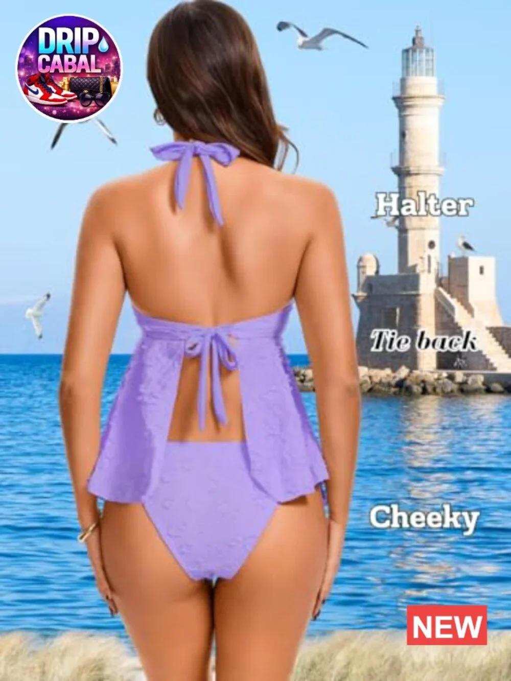 Flowy Tankini Set Halter Top Cheeky Bottom